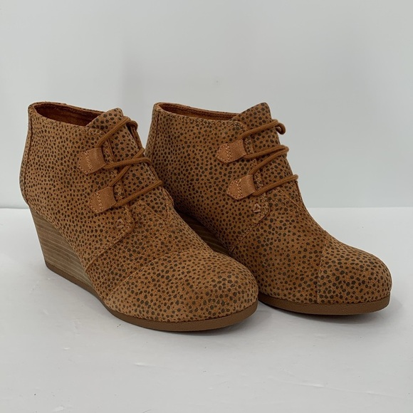 TOMS Kala wedge ankle boots booties lace-up mini Cheetah suede shoe brown new 11 - Picture 2 of 8